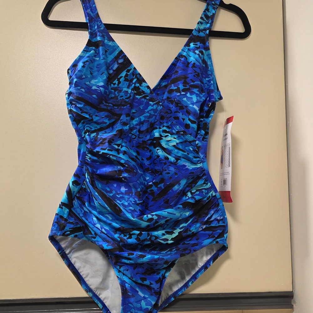 Miraclesuit Blue and Black One Piece Swimsuit with Oceanic Pattern